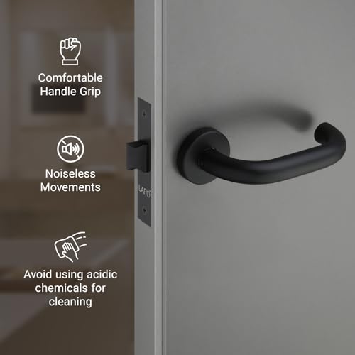 Image of LAPO Bathroom Lock Set | 45x45mm Lock Body | Keyless Operation | Works on 30-50mm Door | Brass Latch | Black Finish | Reversible Fitment | Quick Mounting | 3 Years Warranty | CMH-6T
