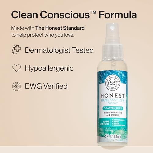 The Honest Company Plant-Based Hand Sanitizer Spray | Kills 99.9% of Germs | Hypoallergenic, Quick-drying + Moisturizing | Coastal Surf, 2 fl oz - Image 6