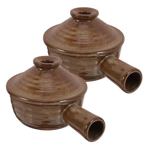 Gatuida 2 Cazuelas de Barro Resistentes al Calor para Microondas con Tapa y Asas Laterales Ollas Redondas de Cerámica para Guisar y Cocinar Arroz Tamaño 17X12X5 CM Ideales para Cocina