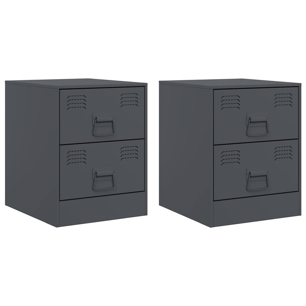 Table de chevet anthracite en acier lot de 2 meuble de nuit industriel 34x39x44 cm