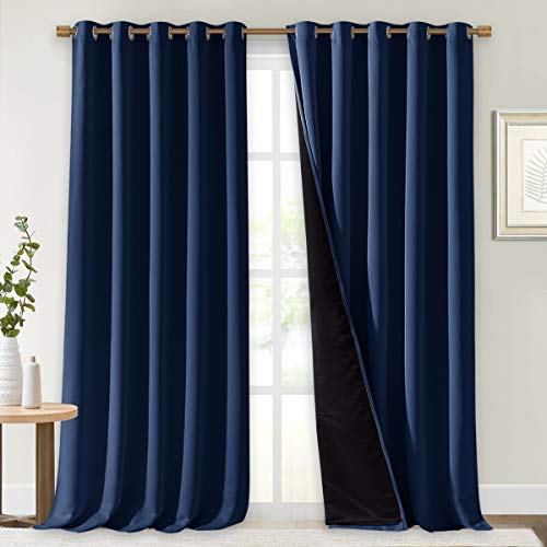 Image of NICETOWN 100% Blackout Curtains 108 inches Long, Noise Reduction Window Treatment Curtains, Thermal Insulated Energy Smart Drapes and Draperies for Apartment Decor, Navy Blue, Set of 2, 70 inches W