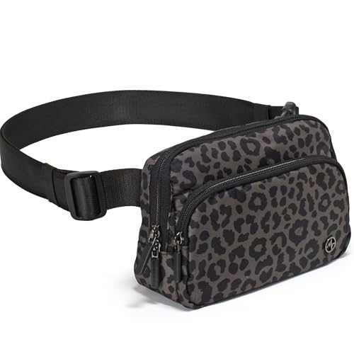 Image of Pander Nylon Crossbody Belt Bag with Excess Strap Keepers, 6-Pocket Adjustable Sling Fanny Pack for Travel and Everyday Carry, Grey Leopard