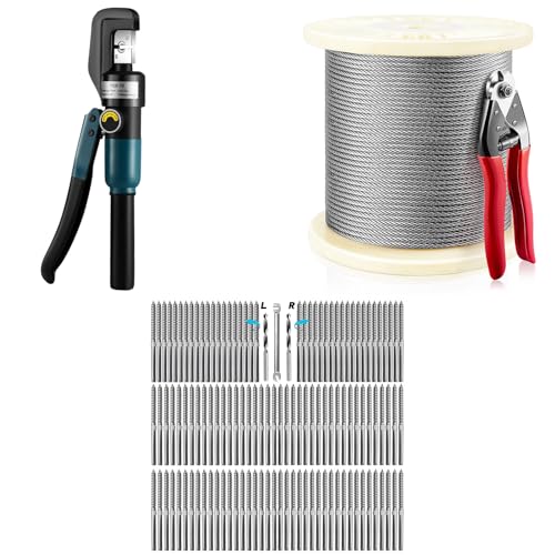 Steel DN Mate 120 Packs T316 Stainless Steel Left&Right Handed Thread Swage Lag Screws and Hydraulic Crimping Tool with 9 Dies,1000 ft SUS316 Wire Rope for Cable Railing System