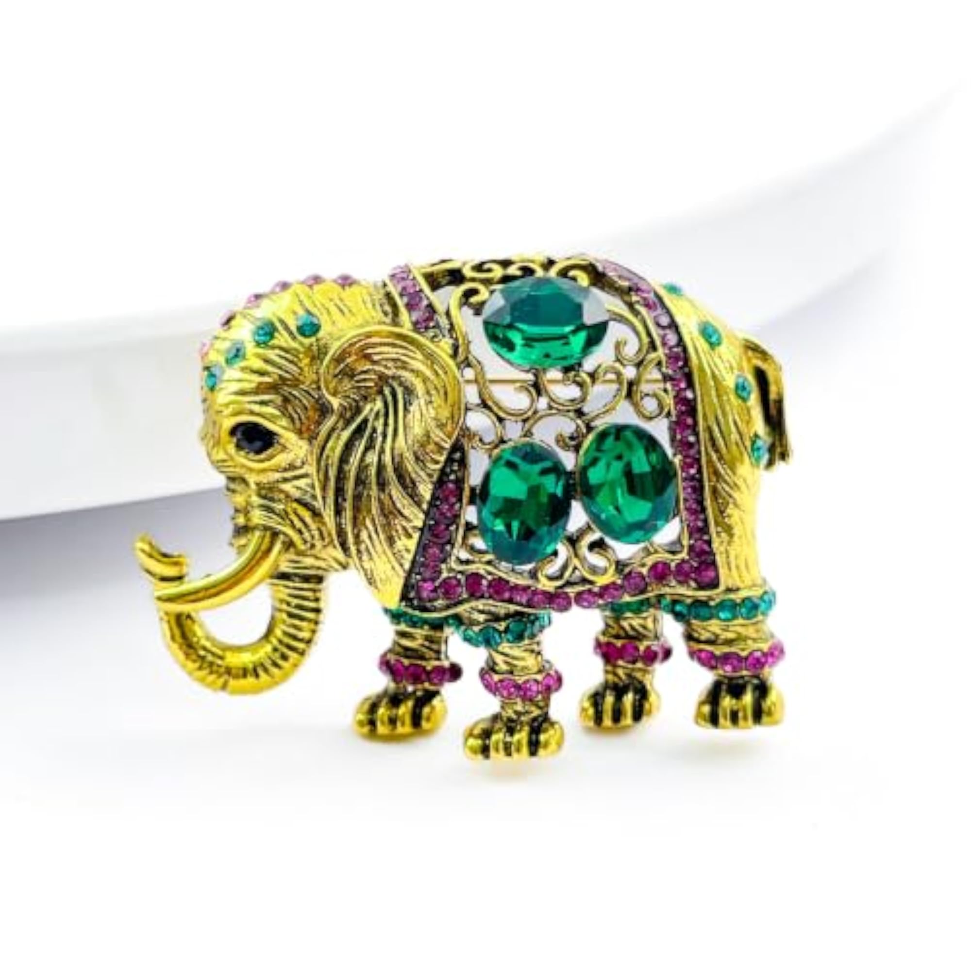 Elephant Brooch for Men, Crystal Studded Lapel Pin