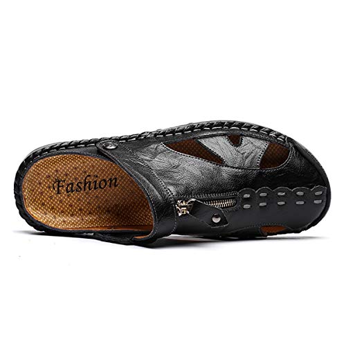 ChicWind Men's Handmade Zipper Leather Sandals Outdoor Hollow Hole Anti-Slip Slippers4