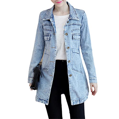 Veste en jean pour femme de printemps au style coton déchiré tendance bleu L