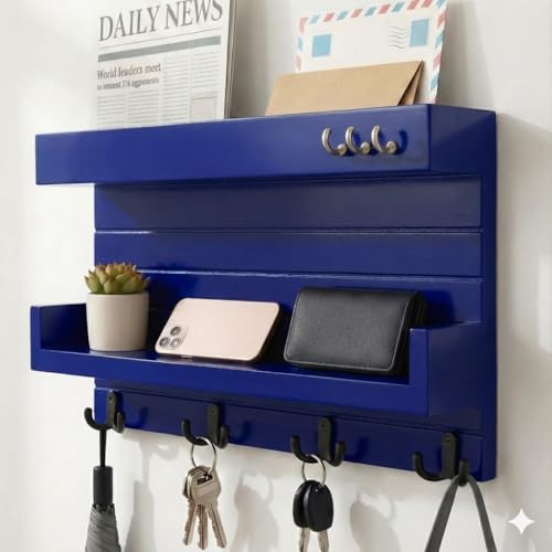 Image of Wooden Key Holder for Wall, Blue