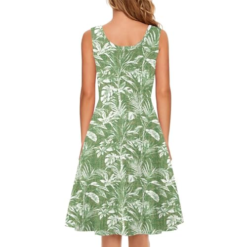 Image of Women Stylish Tank Dresses Sleeveless Round Neck Midi Casual Dress with Pocket for Summer