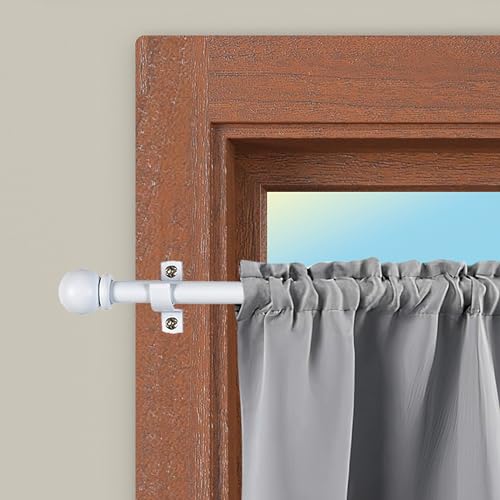 CINTACOR | Barra Cortina Decorativa, Portavisillos Extensible Metálico con Tornillos y Soportes, Barra Ajustable | Diámetro 10mm | Color: Esfera Blanco, 120-215cm