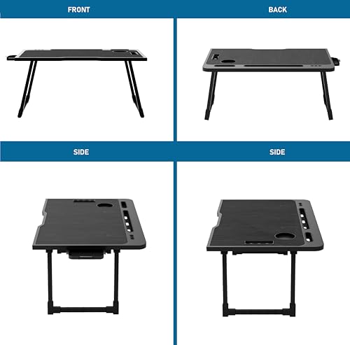 Image of Engineered Wood Multipurpose Foldable Laptop Table with Cup Holder | Table Home Study Writing Table, Foldable and Portable /Ergonomic Edges (Black, 60[L] X 40[W] X 24[H] cm)