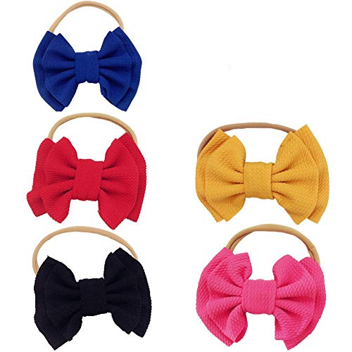 Baby Girls 5PCS 6"Bow Headbands for Baby,Toddler Girls Hair Accessories Bows Hair Bands Photography Props Hairband (black+royal blue+black+red+red+yellow)