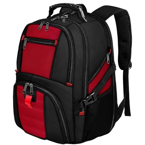 Image of YOREPEK Large Capacity Water Repellent Laptop Travel Backpack, with Pockets with USB Charging Port and Headphone Hole Fits 17.3 Inch Laptop, MacBook (Red)