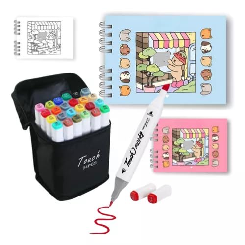 Kit com 1 Livro de Colorir Bob Capivara com Estojo de Canetinhas, Ponta Dupla Marcador Permanente, 24 Cores Vibrantes (LIMITADO)