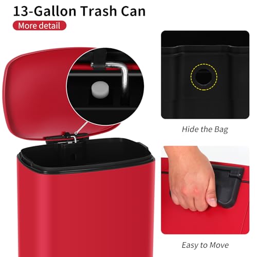 Caneca de Basura Rectangular 13 Galones Acero Inoxidable Roja miniatura 7