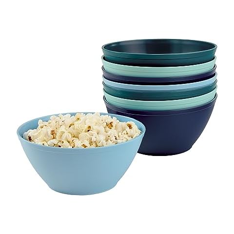 US Acrylic Unbreakable 28 oz. Plastic Stackable Cereal Bowls for Snacks & Ice Cream in Coastal Colors (Set of 8) 6-inch Reusable, BPA-Free, Made in the USA, Dishwasher Safe Dinnerware Cover
