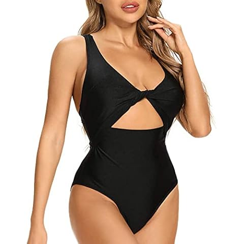 Dixperfect Women’s Cutout Twist Front High Cut Monokini One Piece Swimsuit - black - Medium Cover
