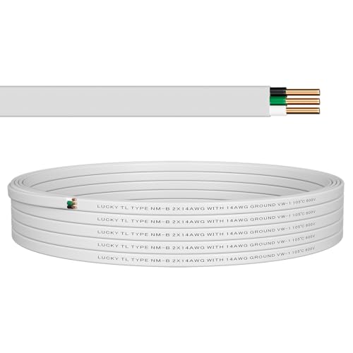 LUCKY TL 14/2 NM-B Wire with Ground 50FT 14 AWG 2 Conductor Made of Pure Copper Suitable for Lighting switches sockets and Other Electrical Loads