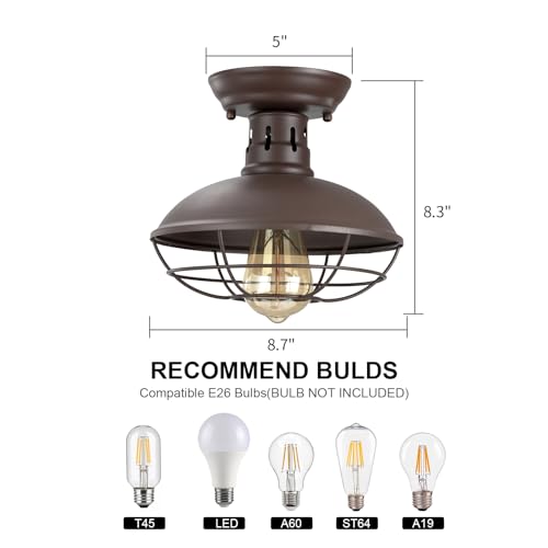 FRIDEKO HOME 2 Pack Farmhouse Flush Mount Ceiling Light Industrial Ceiling Light Fixture Rustic Copper Metal Cage Flush Mount Ceiling Light E26 Base for Hallway Foyer Kitchen Porch by FRIDEKO HOME - Used condition - Image 5