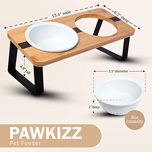 Elevated Cat Ceramic Bowls Stand, Small Dog, Indoor, Anti Vomit, Tilted Feeding Position, Full Bamboo Body Stand With Food Grade, Whisker Friendly Dish For Cats And Puppy #TOP1