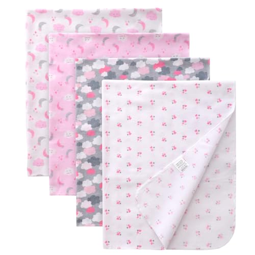Image of Gina Era Unisex Baby Cotton Flannel Receiving Blankets, Baby Blankets 4 Pcs, Baby Swaddle Blankets, Baby Flannel Blanket 30x30 Inches for Boy Girl (STYLE-10)