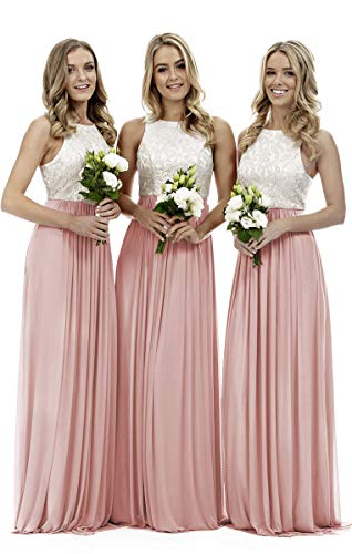 Lecureler Langes Spitzenkleid für Abschlussball und Brautjungfer, blush, 40