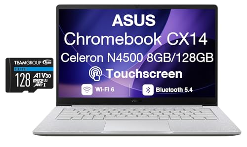 Image of ASUS Chromebook CX14 14.0 inch FHD Touch Display (Intel Celeron N4500, 8GB RAM, 256GB Storage (128GB SSD + 128GB Micro SD Card), Wi-Fi 6, BT, HD Webcam, Chrome OS) - Ideal for Everyday Value Use (Renewed)