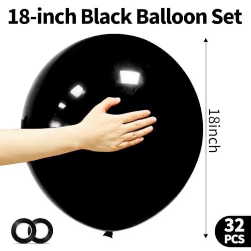 Image of 32Pcs Black Big Balloons 18 Inch, Round Large Latex Party Balloons for Birthday Wedding Decorations. (black)