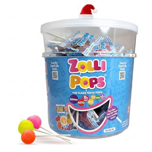 Zollipops Clean Teeth Pops Sugar Free Candy with Xylitol, Dye-Free Lollipops - Keto & Diabetic-Friendly, Dentist-Approved Treats for Kids (Natural Fruit Flavors, 1lb Tub)