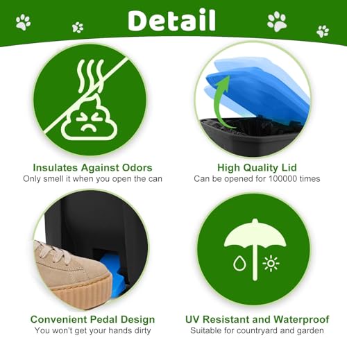 Image of Dog Poop Trash Can Outside with Pooper Scooper and Metal Rake & Tray, 20L /5Gal Dog Waste Trash Can with Lid, Pedal and Removable Inner Waste Bin, Pet Poop Bin with 100 Bags, Blue