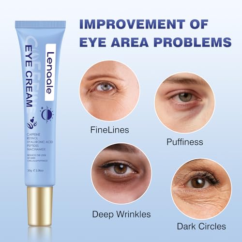Lenaale Caffeine Eye Cream, Under Eye Cream for Dark Circles and Puffiness, 5 in 1 with Retinol Niacinamide Hyaluronic Acid& Peptides - Eye Cream Anti Aging for Reduce Wrinkles, Puffiness and Bags Under Eyes