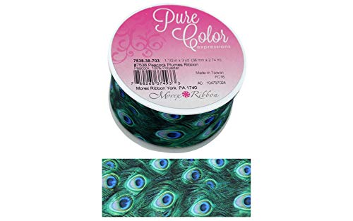 Morex Ribbon Peacock Plumes Ribbon, 1 1/2 inch by 3 Yards, Peacock Plume, 7538.38-703