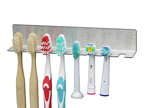 / Zahnbürstenhalter 8 Plätze aus Edelstahl, Klebebefestigung KEIN Bohren, Handmade in Germany