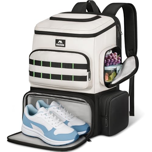 MATEIN Mochila Portatil 17 Pulgadas con Compartimento Desmontable para Zapatos y Comida, Mochila de Almuerzo Hombre Impermeable Grande con Puerto USB y Sistema Molle para Gimnasio, Trabajo y Yoga