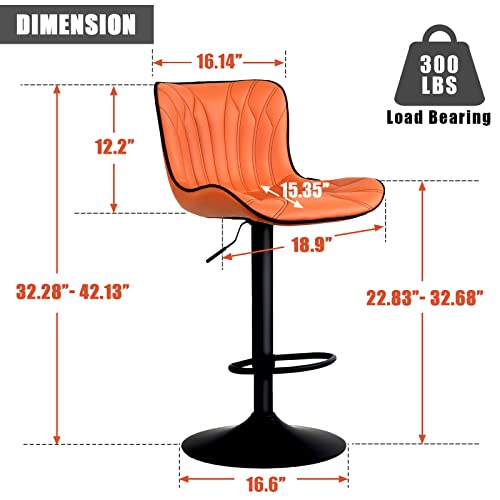 Younuoke Counter Height Bar Stools For Kitchen Island Set Of 2, 24 Inch Metal Orange Barstools, Swivel Counter Stools Chair With Back #TOP2
