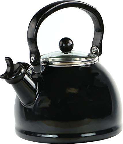 Calypso Basics by Reston Lloyd Harmonic Hum Whistling Teakettle with Glass Lid, 2.2-Quart, Black