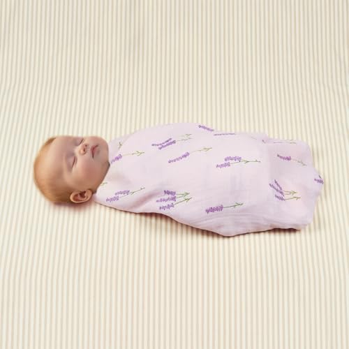Image of Muslin Swaddle Blankets Neutral, Baby Swaddling Wrap Nursery Receiving Blanket for Baby Girl, 70% Viscose from Bamboo and 30% Cotton, Large 47 x 47 inches Lavender & Mauve