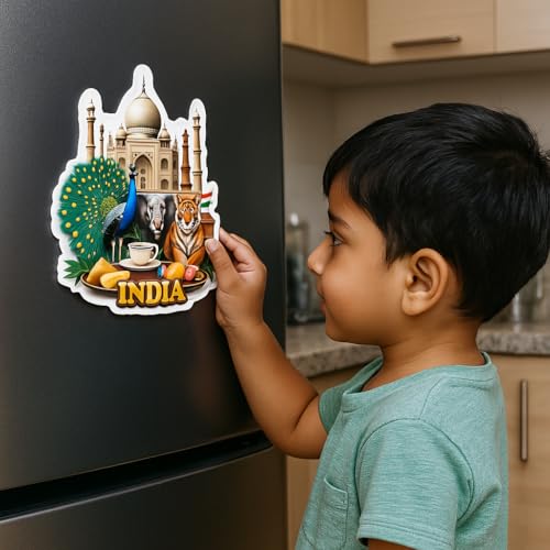 Image of Naxon India Theme Souvenir Wooden Refrigerator Stylish Fridge Magnet - Fridge Decoration Magnet for Kitchen & Home Decor | Perfect Souvenir Gift | Size 3x3 Inches | Pack of 1