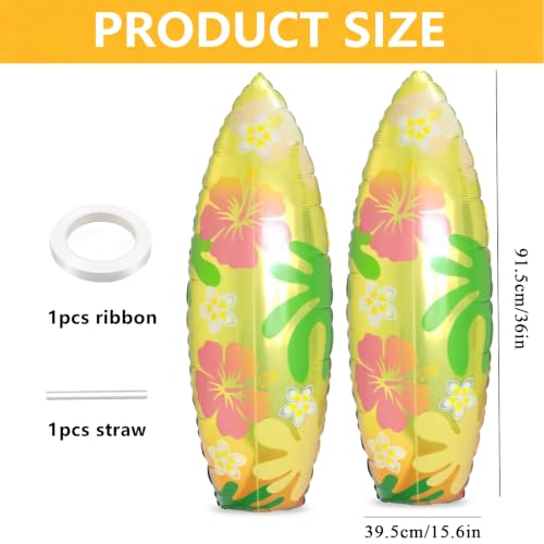 Image of PHOGARY 2pcs Inflatable Surfboard Foil Balloon Hawaiian Luau Aloha Decor