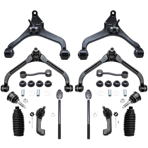 Image of Detroit Axle - 14pc Front End Suspension Kit for Jeep 2002-2004 Liberty [2.4L, 3.7L], 4 Upper Lower Control Arms Ball Joints 2 Sway Bars 4 Inner Outer Tie Rod Ends 2 Boots 2003 Replacement
