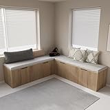 Mekminop Kitchen Breakfast Nook Bench, Backless Wood Corner Bench with Cushion Seat, L Shape Dining Bench with Hidden Storage Space, Natural Oak