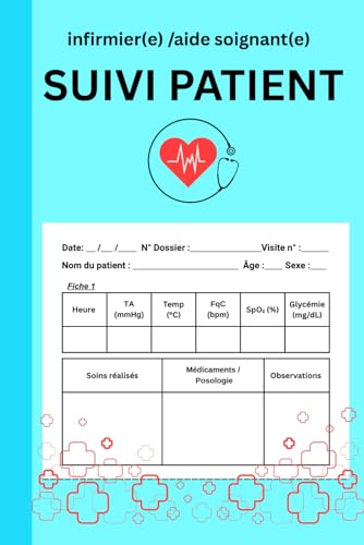 livre Carnet de Suivi Patient – Infirmier(e) / Aide-Soignant(e): Journal de soins infirmiers | Suivi quotidien des patients sur 7 jours avec bilan hebdomadaire | Format Pratique