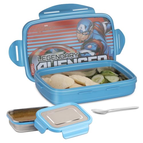 Image of JAYPEE Steel Tek Sr. Insulated Lunch Box Marvel Avenger, Blue, 550 ml | Airtight Tiffin Box for School Kids Inner Stainless Steel |Airtight |Leakproof |100% Food Grade|Bpa Free