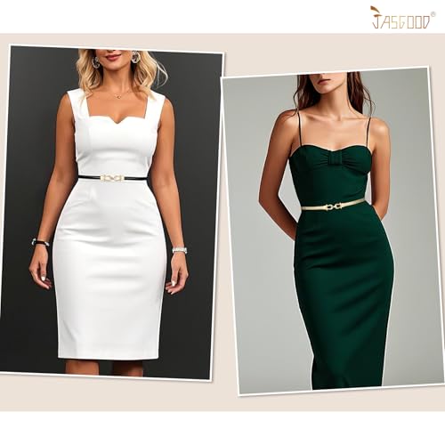 Image of JASGOOD Leather Skinny Belts for Women Plus Size Ladies Thin Waist Belts Adjustable for Jeans Pants Dresses with Gold Buckle