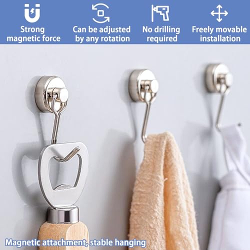 GGTTNRT Magnetic Hooks, 31Lb Magnet Hooks, Strong Magnetic Hooks for Fridge Magnet Hooks for Hanging Camping, Kitchen (Silver, 6PCS) - Image 2