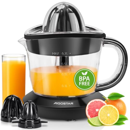 Aigostar Exprimidor de Naranjas Eléctrico 700ml 2 Conos Desmontables Thomas