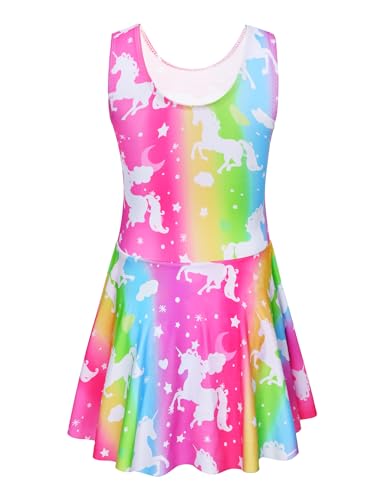 Image of Girls Swimsuits Kids One Piece Sleeveless Swimwear Skirted Bathing Suit Summer Swim Dress with UPF 50+ Sun Protection