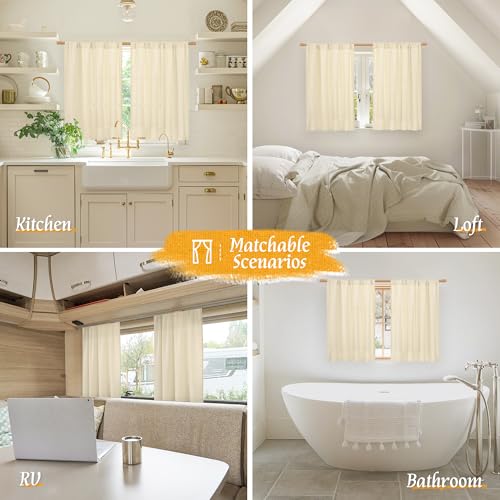 Image of LAMIT Beige Linen Curtains for Small Windows, 45 Inches Long 2 Panels Light Filtering Panels Rod Pocket Neutral Privacy Window Drapes for Living Room /Bedroom, 42 x 45 Inch