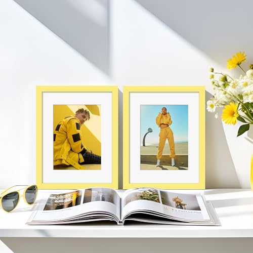 Image of upsimples 8.5 By 11 Picture Frame, Display Pictures 6x8 with Mat or 8.5 x 11 Without, Wall Hanging Photo Frames, Yellow, 1 Pack