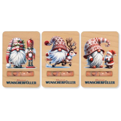 ZUKLA Paquete de regalo de dinero de Navidad – 3 unidades – 15 x 10 cm – regalo dinero embalaje Navidad madera – regalo de dinero, gnomo