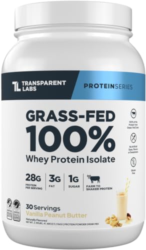 Image of Transparent Labs Grass-Fed Whey Protein Isolate - Naturally Flavored, Gluten Free Whey Protein Powder with 28g of Protein per Serving & 9 Amino Acids - 30 Servings, Vanilla Peanut Butter